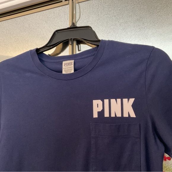 VICTORIA’S SECRET PINK LOGO FRONT & BACK NAVY BLUE SHORT SLEEVE TEE SIZE  XS - Picture 3 of 16